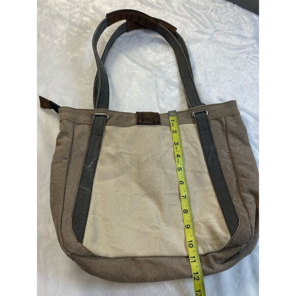 Mona B Nora Canvas Leather Shoulder Bag Distressed Canvas Magnetic Zip Closure - Picture 4 of 12